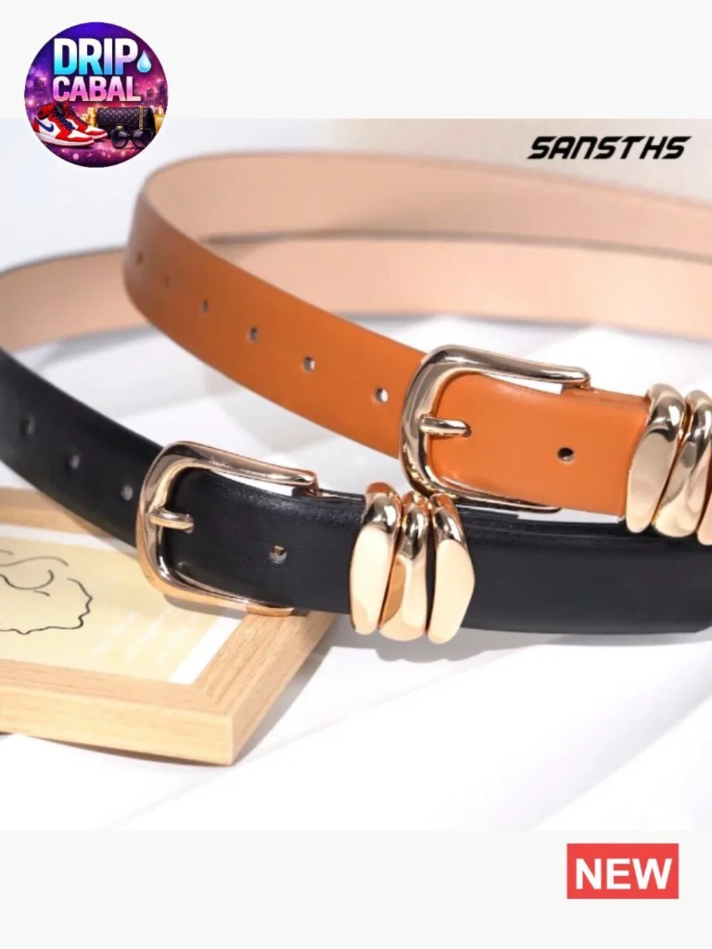 Faux Leather Belt with Triple Gold Keeper Loops for Women